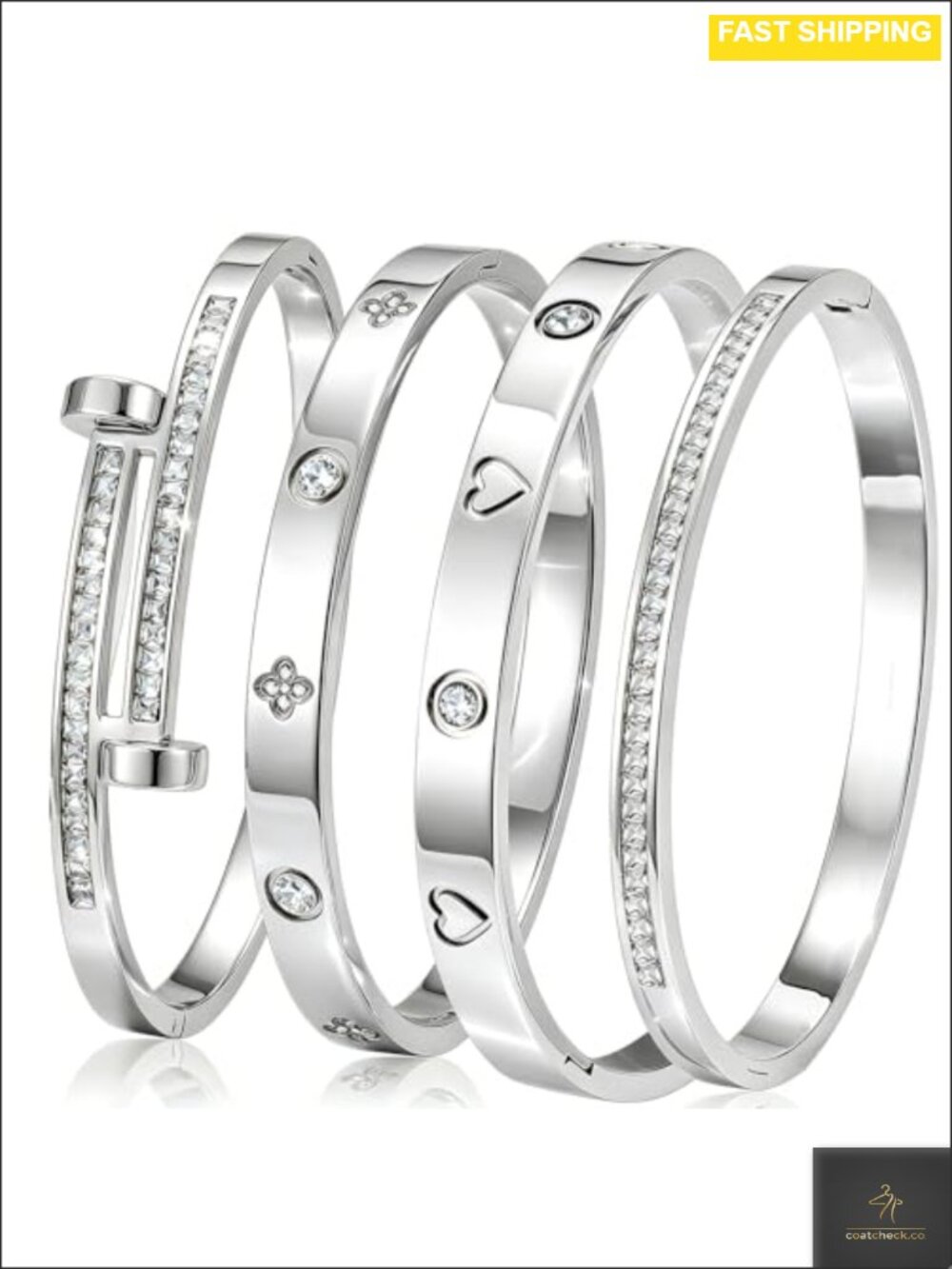 18K Gold Plated Stainless Steel Bangle Bracelet Set of 4 Stackable